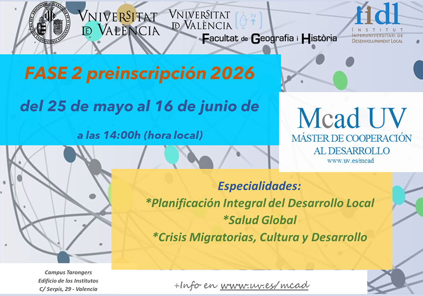Fase 2 preinscripción 2026 Mcad UV (Máster de Cooperación al Desarrollo)